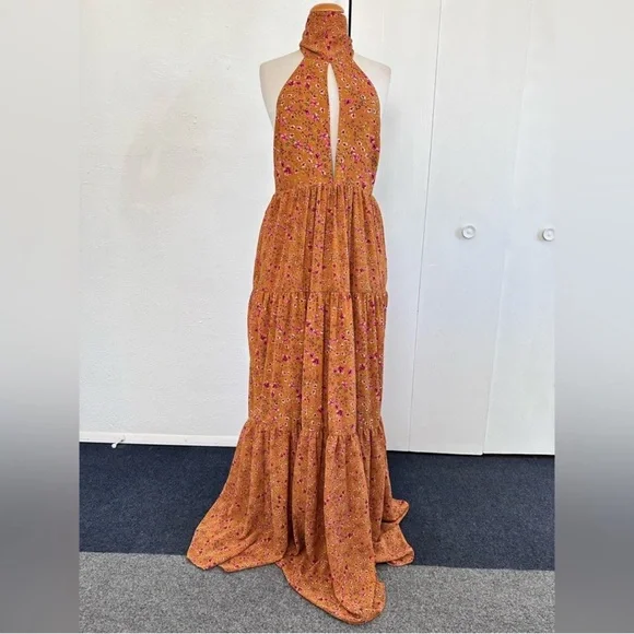 Orange Floral Halter Maxi Dress LoveShackFancy Isabel marant LoveShackFancy - Picture 8 of 9